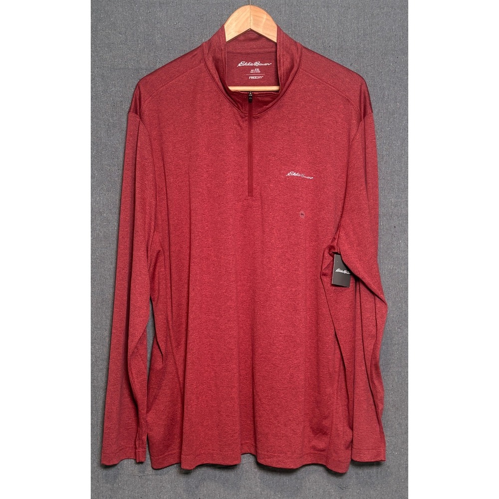 Eddie Bauer Mens‎ FreeDry Quarter Zip Pullover Ruby Red Heather XXL New